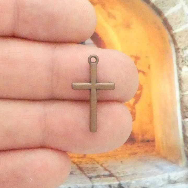 10 Small Double-Sided Copper Cross Charms by TIJC for wholesale by Treasure Island