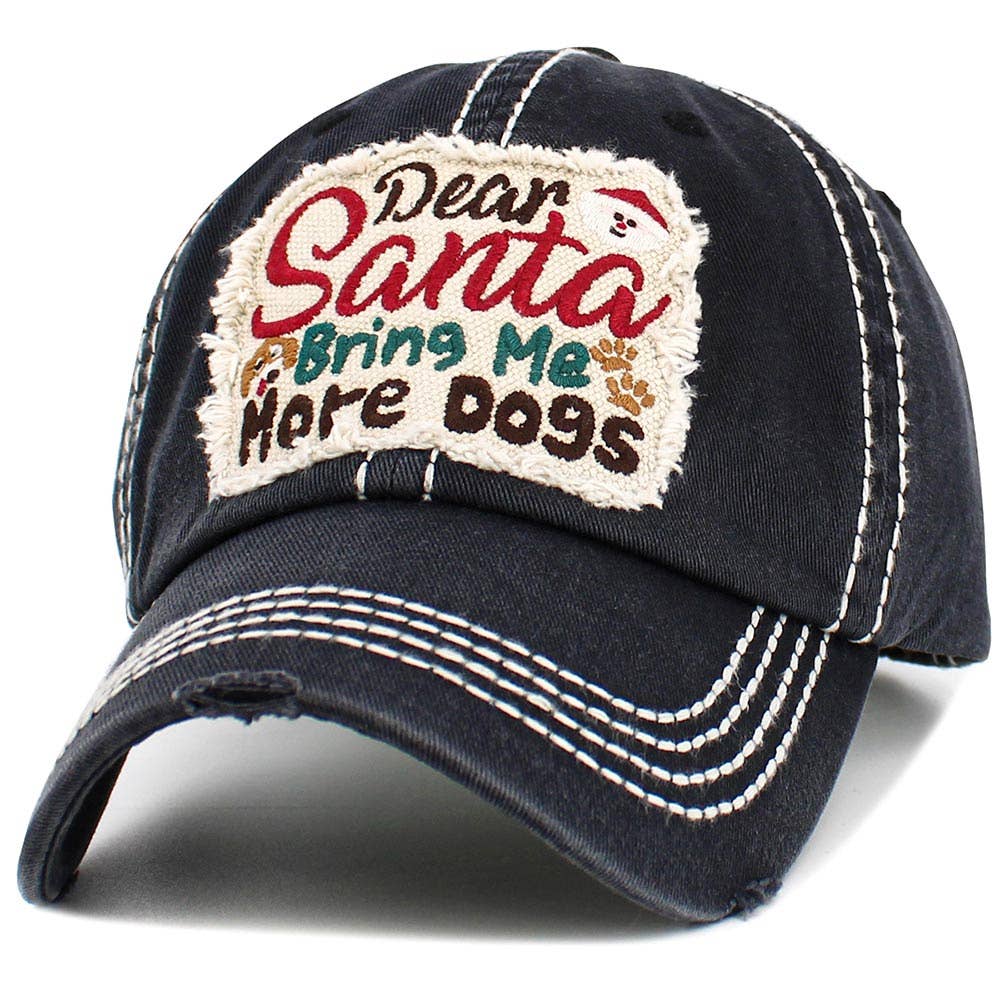 Sensibling Corp. - Wholesale Baseball Cap - Women's - Dear Santa Bring Me More Dogs Message Accented Vintage Baseball Cap2