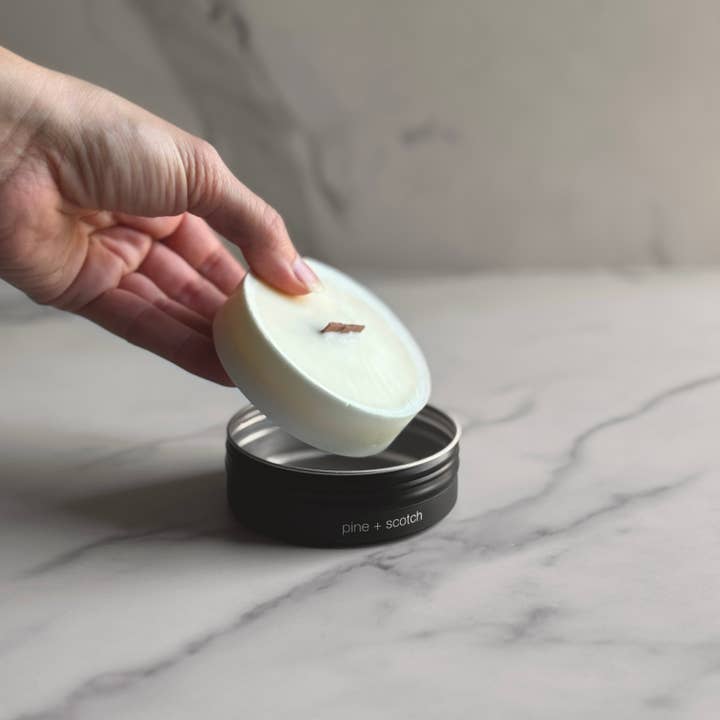 Black Mini Tin Candle Refill Insert for wholesale by sable candle co.