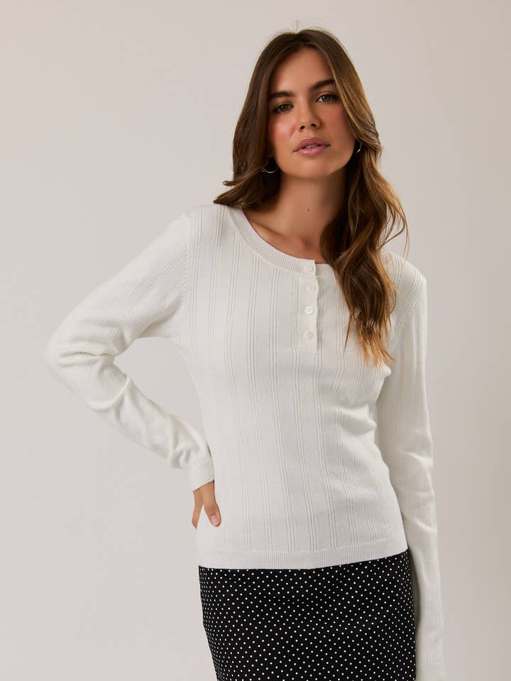 HENLEY FINE KNIT SWEATER TOP for wholesale by LE LIS