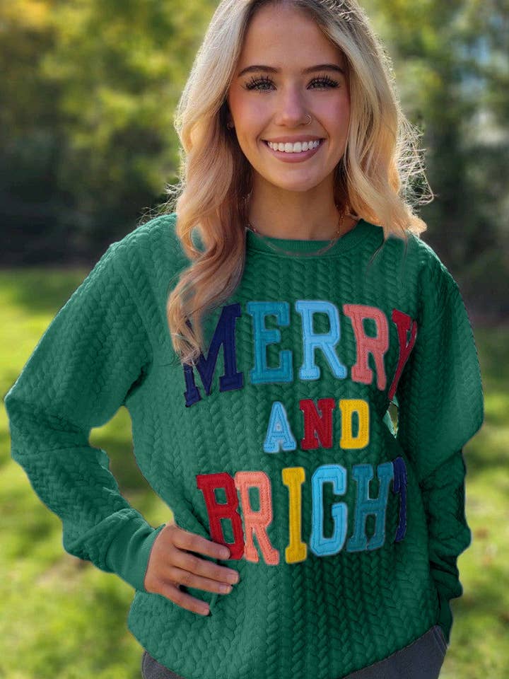 Suhkasana - Wholesale Sweatshirt - Women's - White LUCKY Chenille Embroidered Cable Knit Pullover Sweatshirt42