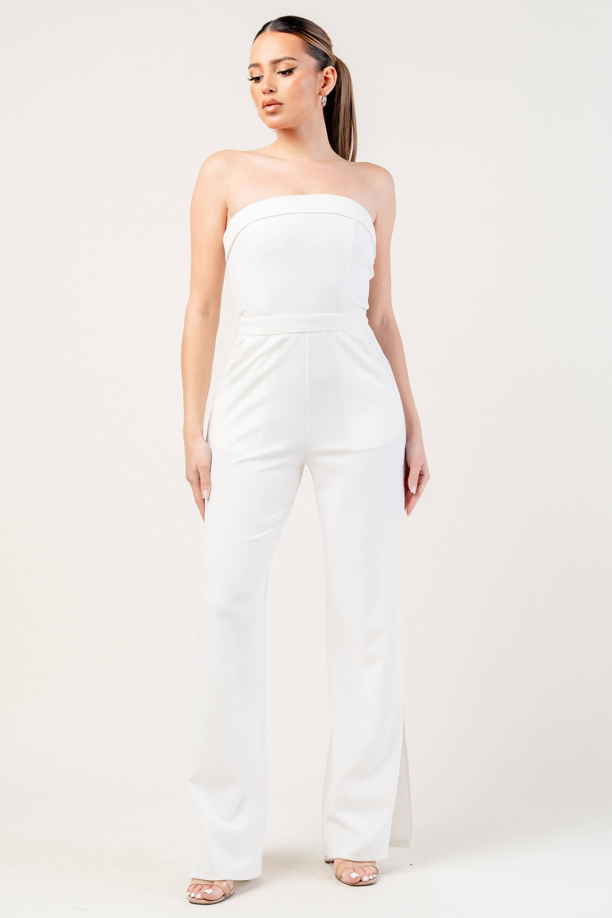 PRIVY - Wholesale Jumpsuit - Women's - PJKS11245RTP_KNIT STRETCH CREPE SLEEVELESS TUBE TOP SLIT HIGH JUMPSUIT1