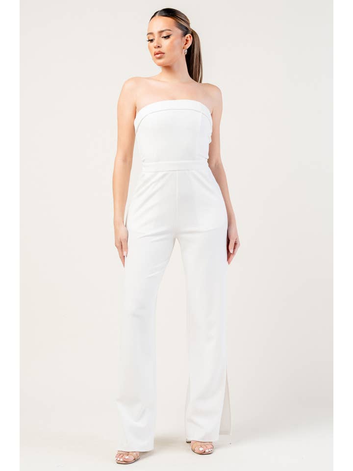PRIVY - Wholesale Jumpsuit - Women's - PJKS11245RTP_KNIT STRETCH CREPE SLEEVELESS TUBE TOP SLIT HIGH JUMPSUIT1