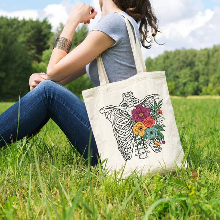 Flowers Through Chest Tote Bag for wholesale by Smile Graphics and Design