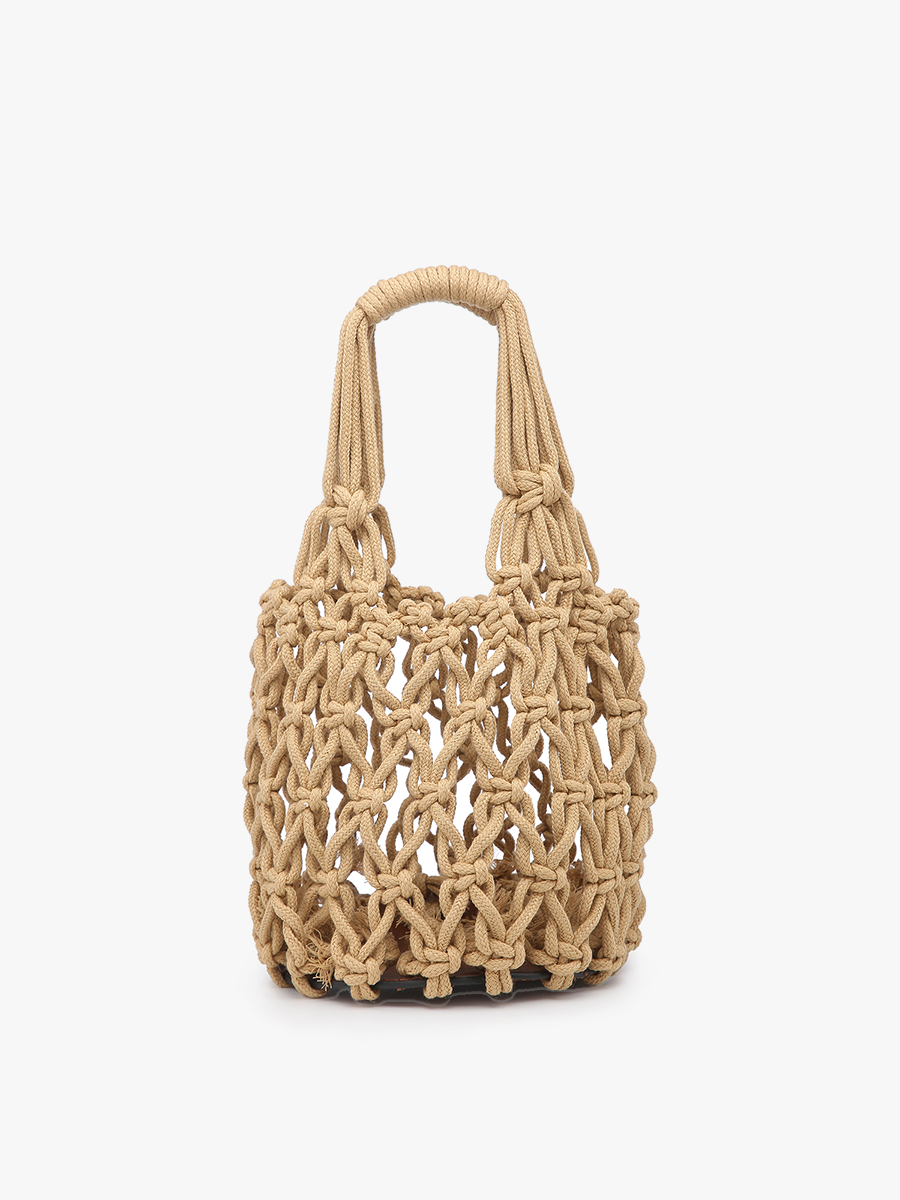 Jen & Co. - Wholesale Top Handle Bag - Women's - N2003 Colbie Macrame Mini Bucket Bag w/ Vegan Leather Base6