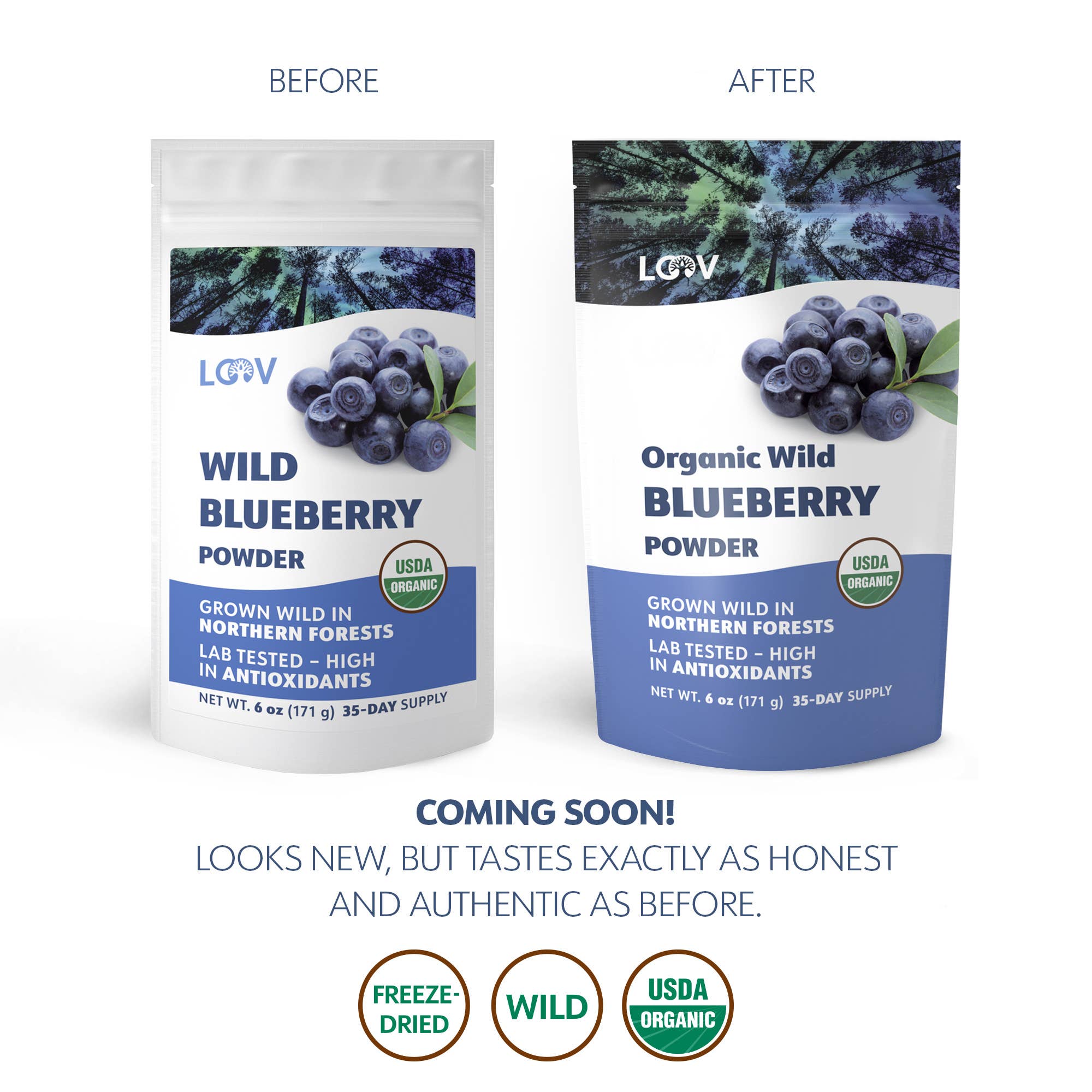 LOOV Organic Superfoods - Wholesale Protein/Superfood Powder - Freeze-Dried Organic Wild Blueberry Powder 6 oz6