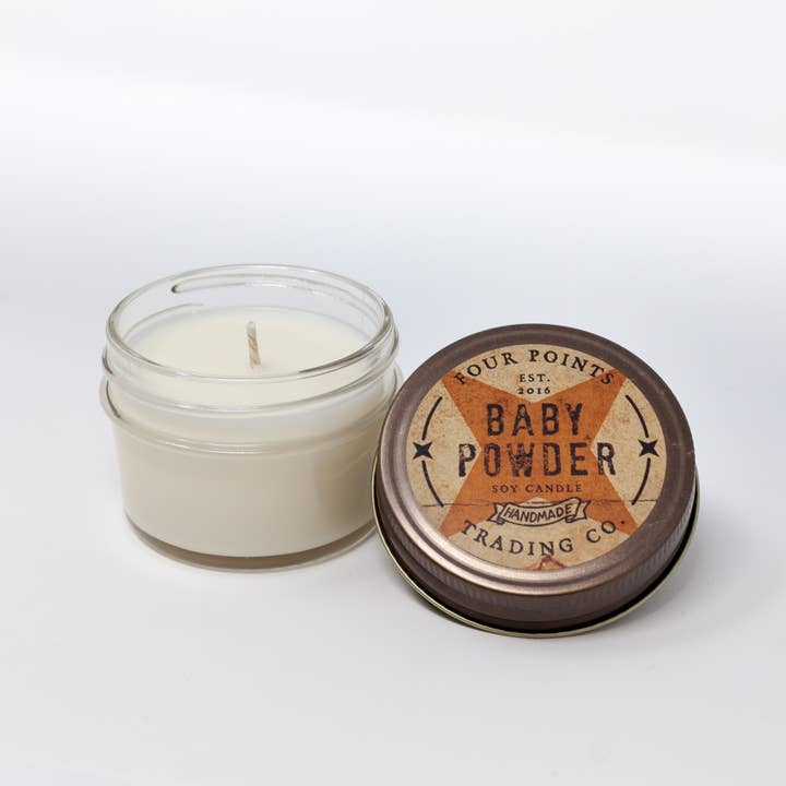 Baby Powder 4 oz Soy Candle for wholesale by Four Points Trading Co