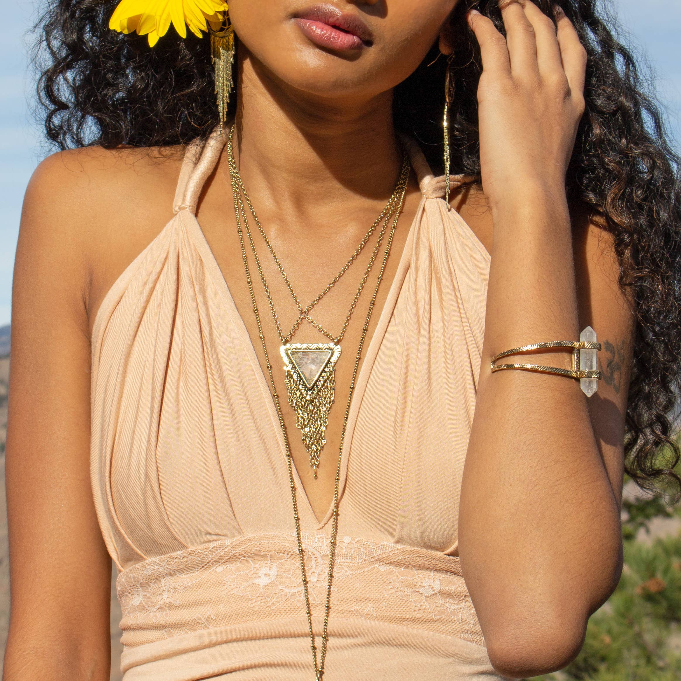 Hiouchi Jewels | Rose & Bolt Grateful Dead Jewelry - Wholesale Cuff Bracelet - Crystal Cuff Bracelet | Gold / Quartz1