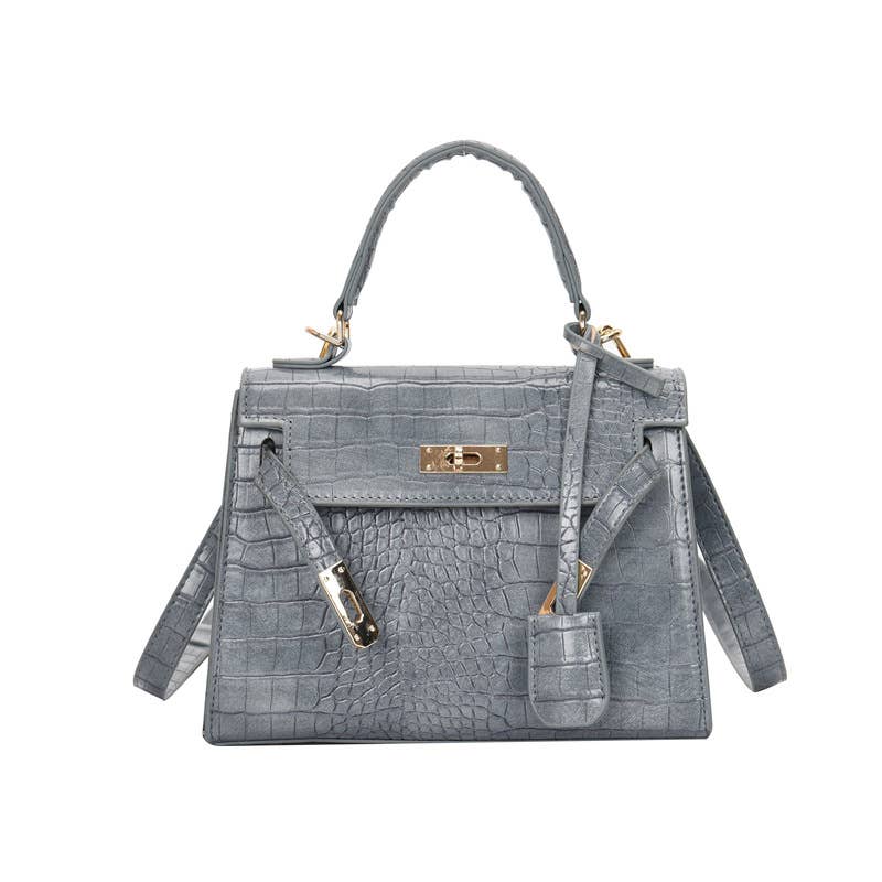 Little Trendy - Wholesale Top Handle Bag - Women's - Lantern Faux Croc Crossbody Purse Women's portable Kelly bag3