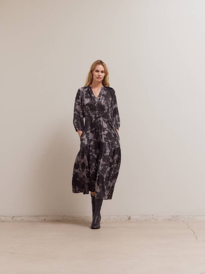 61001BF - 3/4 SLEEVES PRINTED MIDI DRESS for wholesale by Grade & Gather