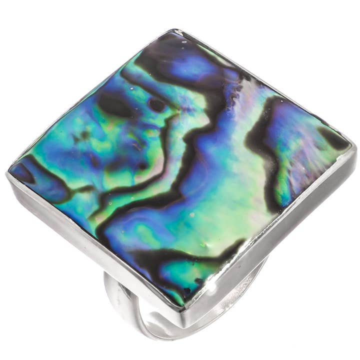 925 sterling zilveren vierkante paua abalone schelp sterling ring maat 9, 7/8" voor wholesale door FifiRose