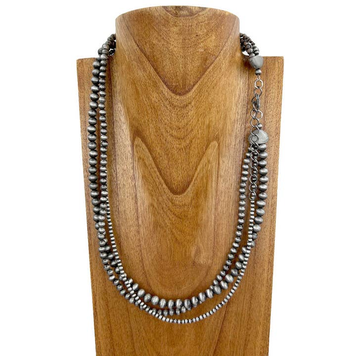 NKS230603-19 "24 Inches 3 layers silver Navajo pearl beads Necklace Plus 4 inches extension" for wholesale by Western Elite Jewelry