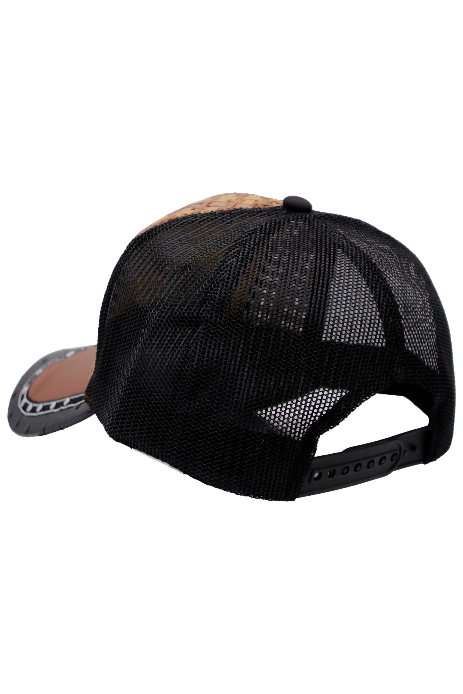 Cap Zone – Engroshandel Trucker hat - Unisex – Bronzed Emblem Vegansk Læder Strå Mesh Charro Kasket5