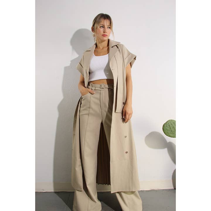 PLEATS BACK LONG JACKET AND PANTS SET - Oat Milk Color for wholesale on Faire