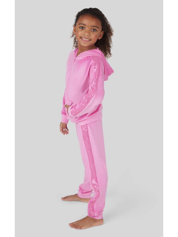 90 Degree by Reflex & Yogalicious - Wholesale Top & Pant Set - Kids - Little Girls - Velour Shimmer Hoodie and Jogger - Set6