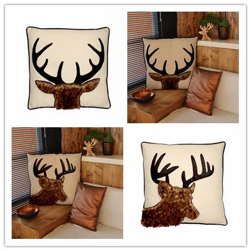 Almofada com Aplique de Cabeça de Veado Rústico por atacado de HUIRESOURCE