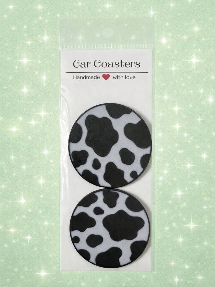 Dessous de verre pour voiture à motif vache (Noir/Blanc) pour la vente par DLC Creations