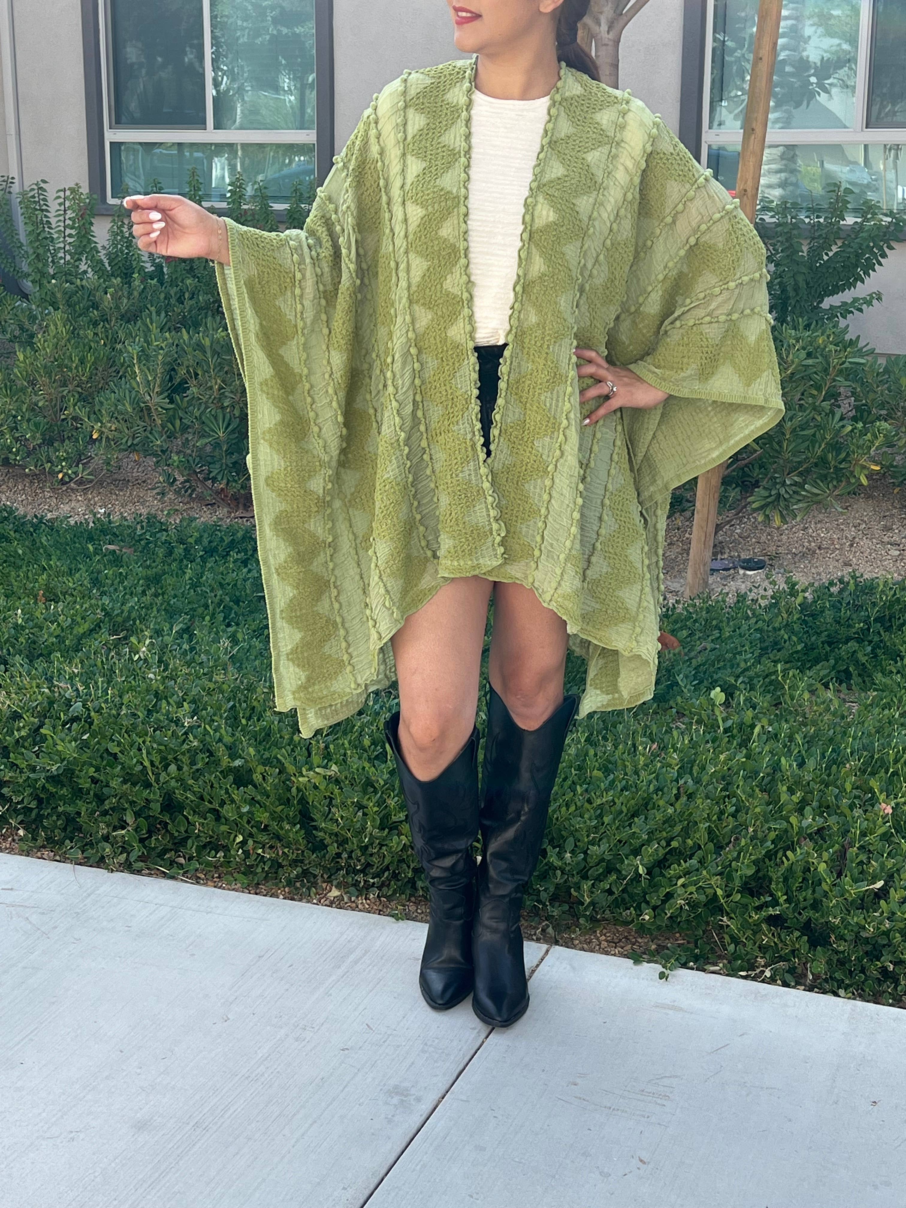 Justin & Taylor - Wholesale Kimono - Women's - Puffer-Up | Soft Textured Cover-Up Kimono With Pom Detail75