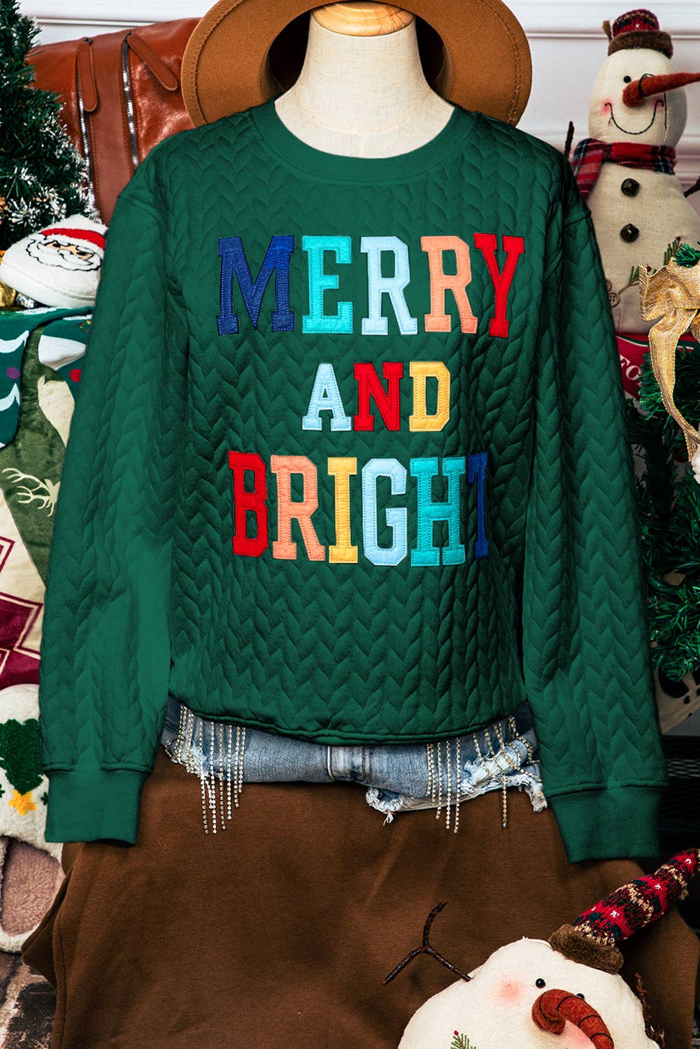 fashionworks - Wholesale Graphic Sweatshirt - Women's - Christmas Merry&Bright Cable Knit Pullover Sweatshirt*S-3XL4