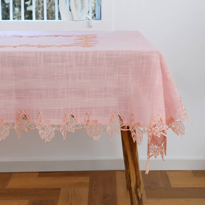 English Rose Lace 72''x108'' Table Cloth-Rose Quartz for wholesale on Faire