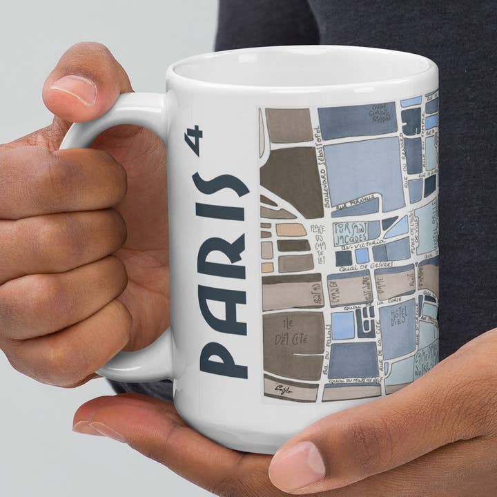Illustrerad mugg PARIS, 4:e Arrondissement-Design stadsplan för wholesale av EmYLo