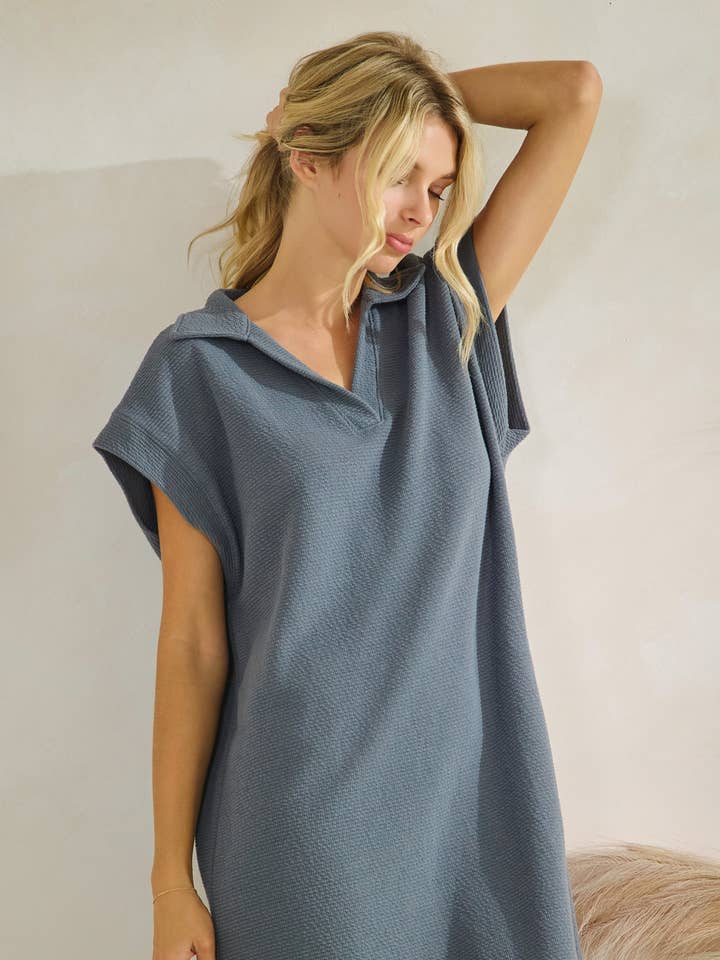 Tres Bien, Inc - Venta al por mayor Vestido - Mujer - Vestido maxi de punto nublado con cuello y manga corta D-41736.0