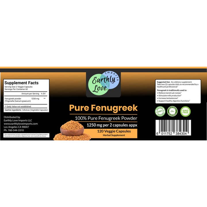 Earthly Love Imports - Wholesale Oral Supplement/Vitamin - Fenugreek Capsules
