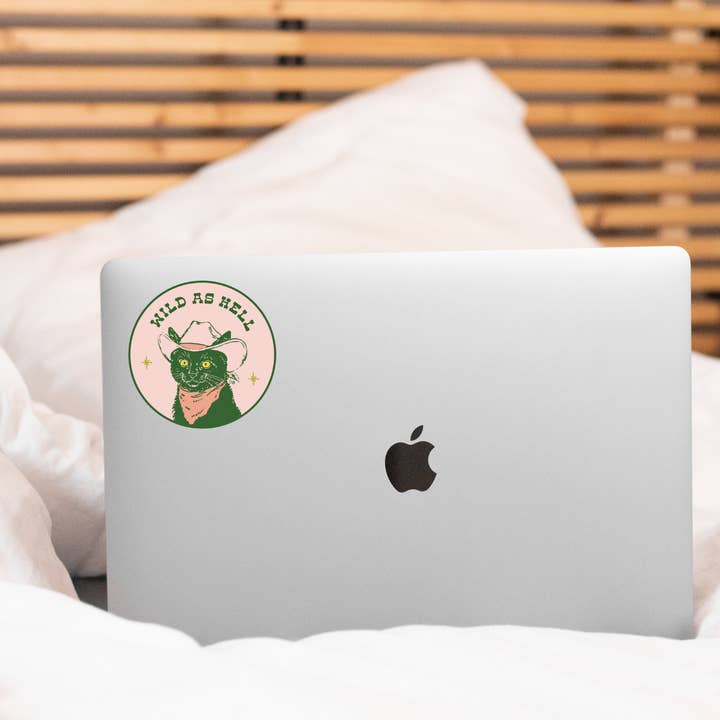 Yarnival - Wholesale Sticker - Wild As Hell Sticker - kitty cat, western, cowboy, pink2