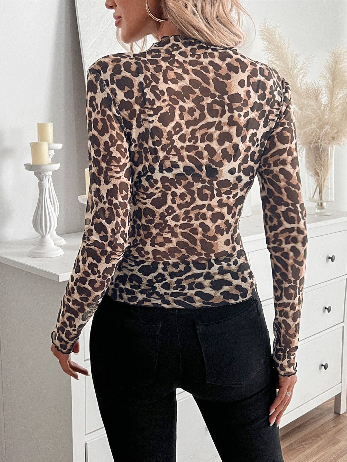Dipped Shop - Wholesale Blouse - Women's - Sexy Leopard Print Mesh Slim Top DPT26253