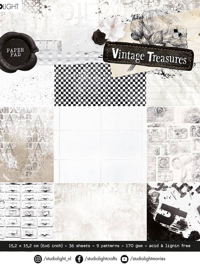 SL Paper Pad 9 Patterns - 170 GSM Vintage Treasures 152.4x152.4x9mm 36 SH nr.43 for wholesale by Ecstasy Crafts Distributing