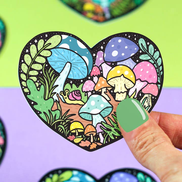 Cottagecore Aufkleber aus Vinyl, Motiv Waldpilze, Herz für den Großhandel von Turtle's Soup