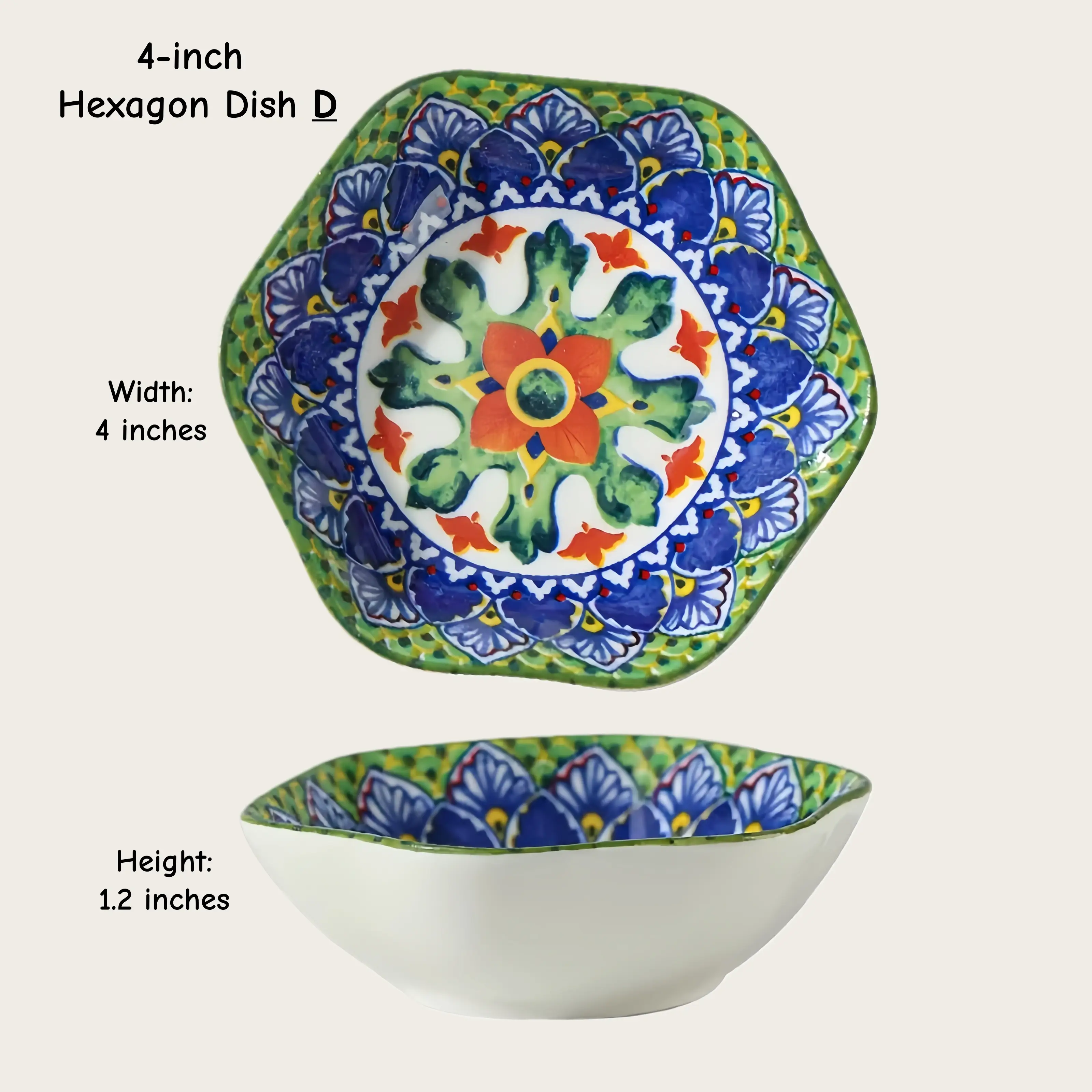 Otterware - Vente Bols à condiments/sauces - Bols en céramique hexagonaux et roses marocains (10 cm)13