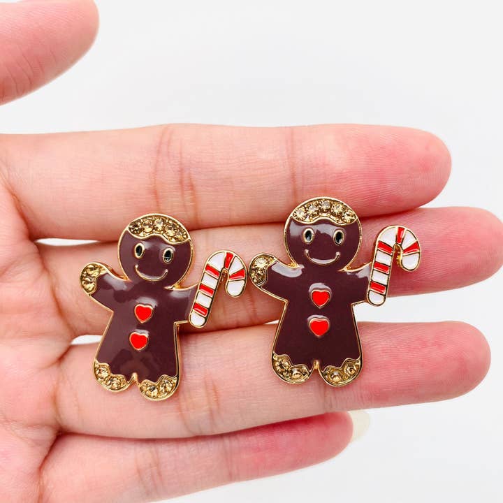 Mio Queena - Wholesale Stud/Post Earrings - Christmas Gift Enamel Gingerbread Man Post Earrings