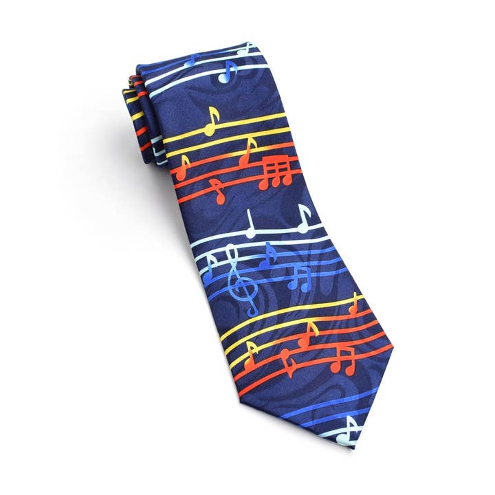 Handmade Tie - Navy with Music Notes for wholesale by The Music Gifts Company