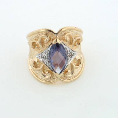 Silver Insanity - Wholesale Cocktail/Statement Ring - Gold on Sterling Silver Simulated Alexandrite Two Tone Ring0