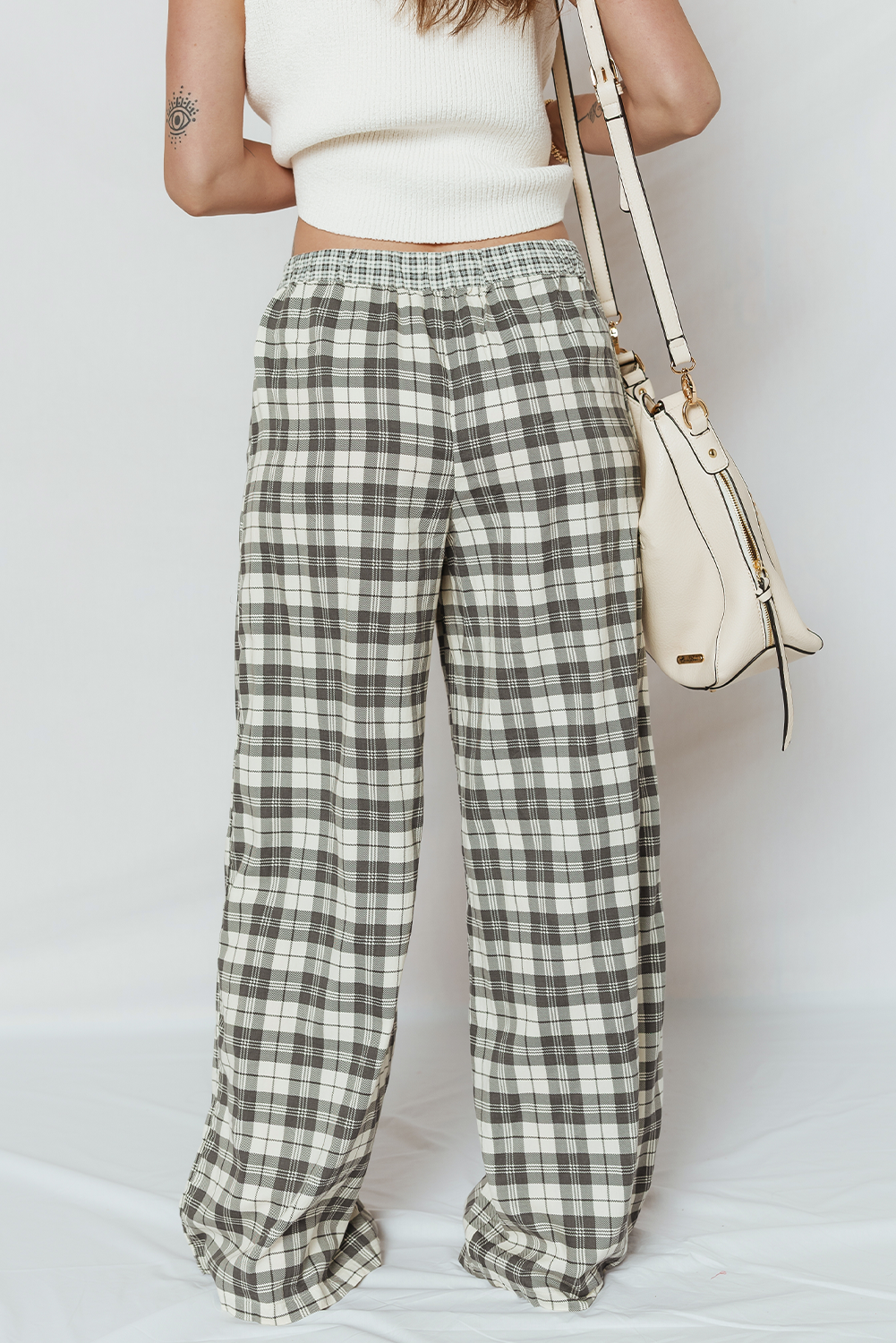 Gray Plaid Patchwork Wide Leg Pants for wholesale on Faire1