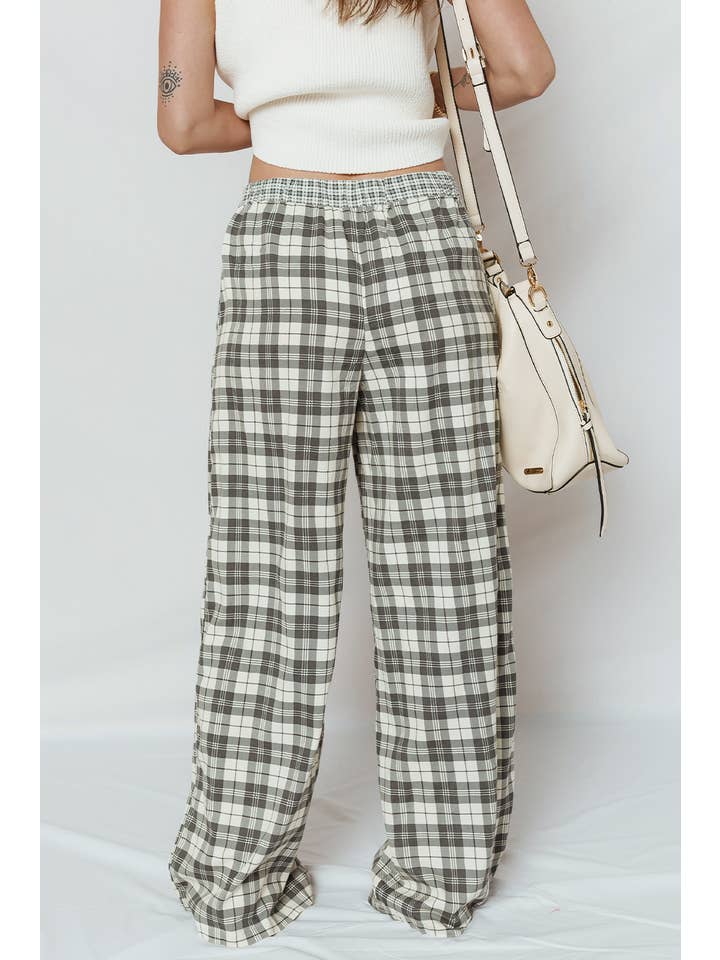 Gray Plaid Patchwork Wide Leg Pants for wholesale on Faire1