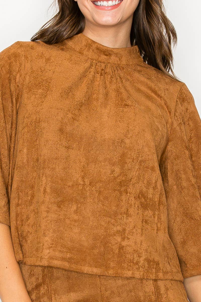 LoveWednesday - Wholesale Blouse - Women's - Bell sleeve camel suede top  - LWT1802 19