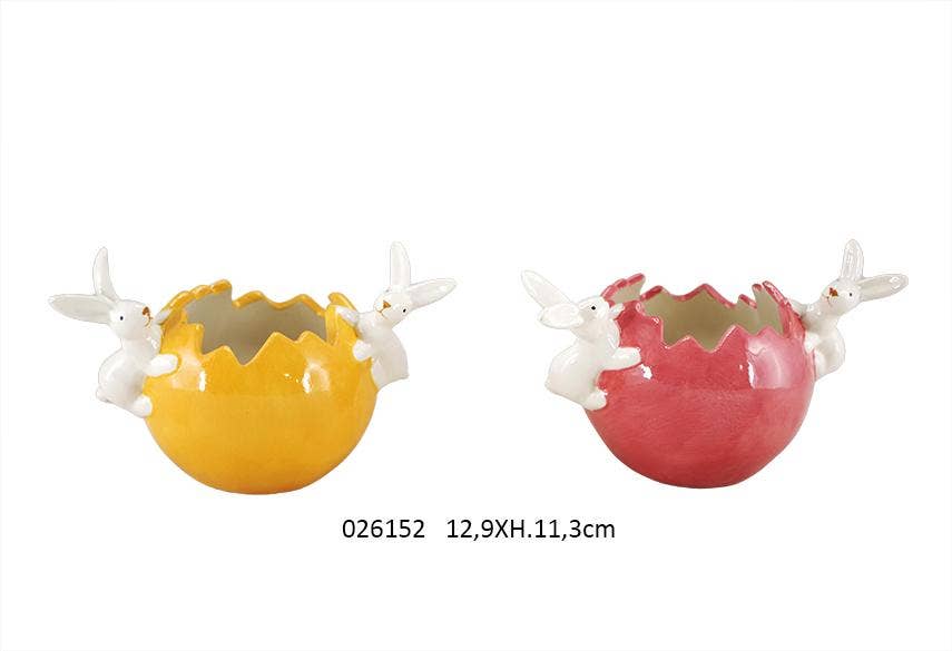 Faye - Wholesale Decorative Figurine - Egg Pot + 'Pasqua' Rabbit 12.9 X 15.8 X H.11.3 cm / 2 Ass
