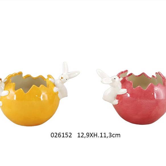 Faye - Wholesale Decorative Figurine - Egg Pot + 'Pasqua' Rabbit 12.9 X 15.8 X H.11.3 cm / 2 Ass0