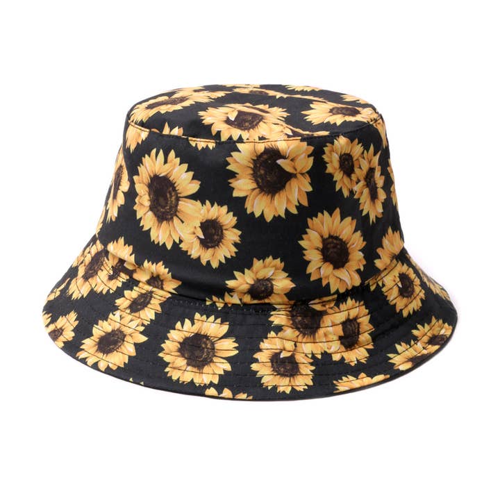 Black Sunflower Bucket Hat NBKHT1000-RBKFL for wholesale by Selini New York