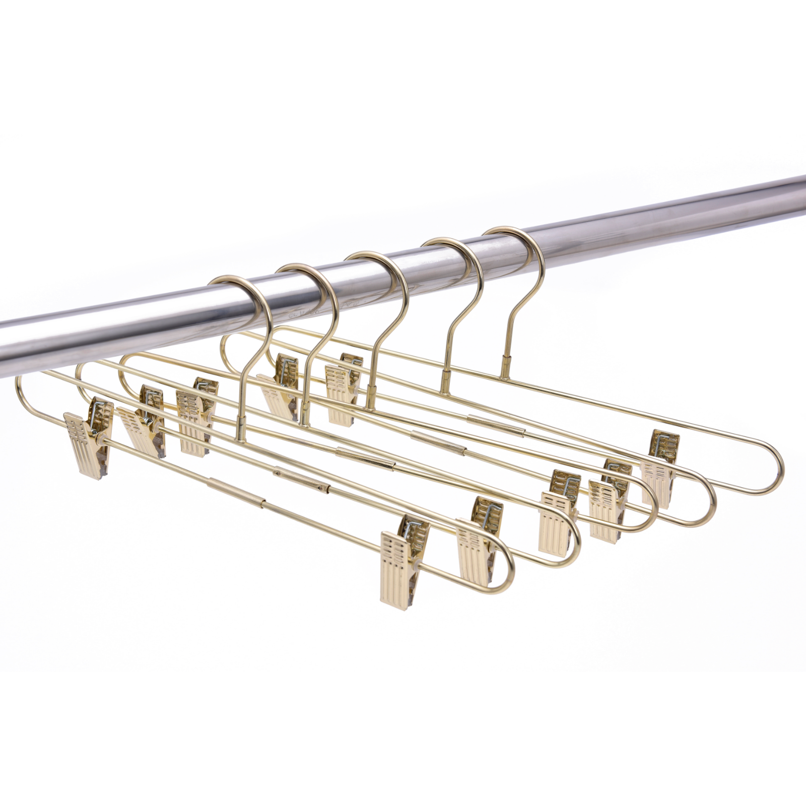 Quality Hangers - Vendita all'ingrosso Appendiabiti - M073 – Grucce resistenti dorate da 35,6 cm con clip per gonne e pantaloni – 100 pezzi8