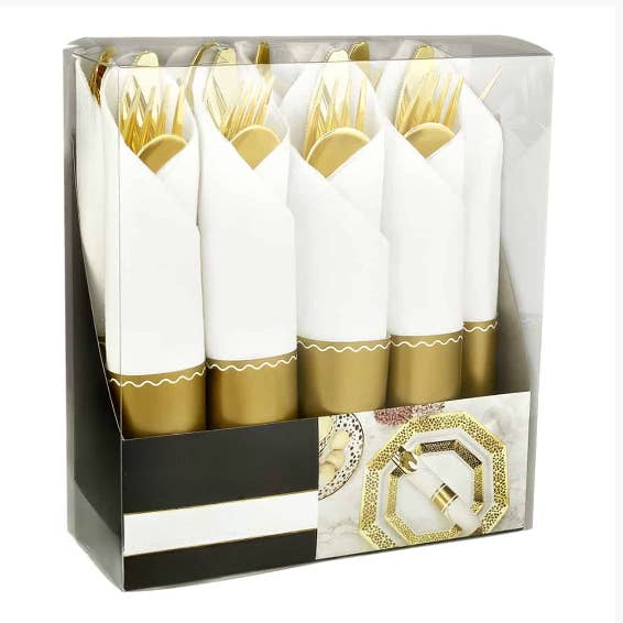 EcoQuality - Wholesale Disposable Tableware Pack - Pre-Rolled Napkin & Cutlery Set – Elegant Disposable Tableware