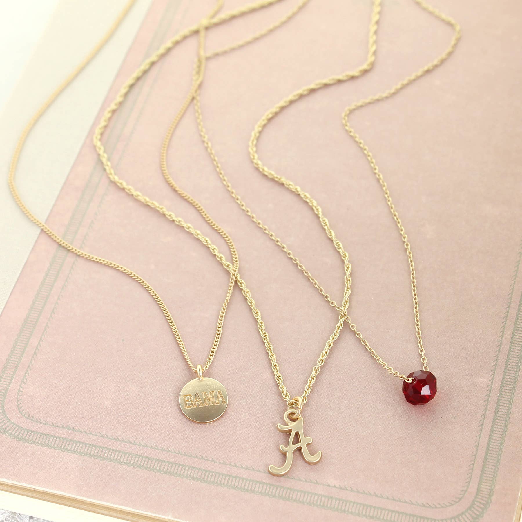 Seasons Jewelry - Wholesale Jewelry Set - 16" - 20" Alabama Matte Gold Logo Trio Necklace Set | 3 Separate Clasps | Wear Together or Separate!3