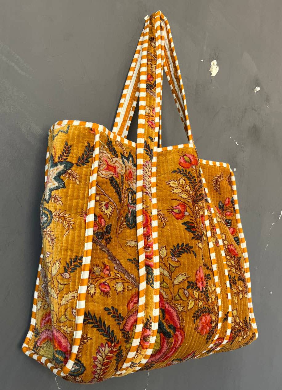 Bhawana Handicrafts - Wholesale Tote Bag - Women's - Large Tote Bag Floral Printed Quilted Velvet Cotton Bag Boho3