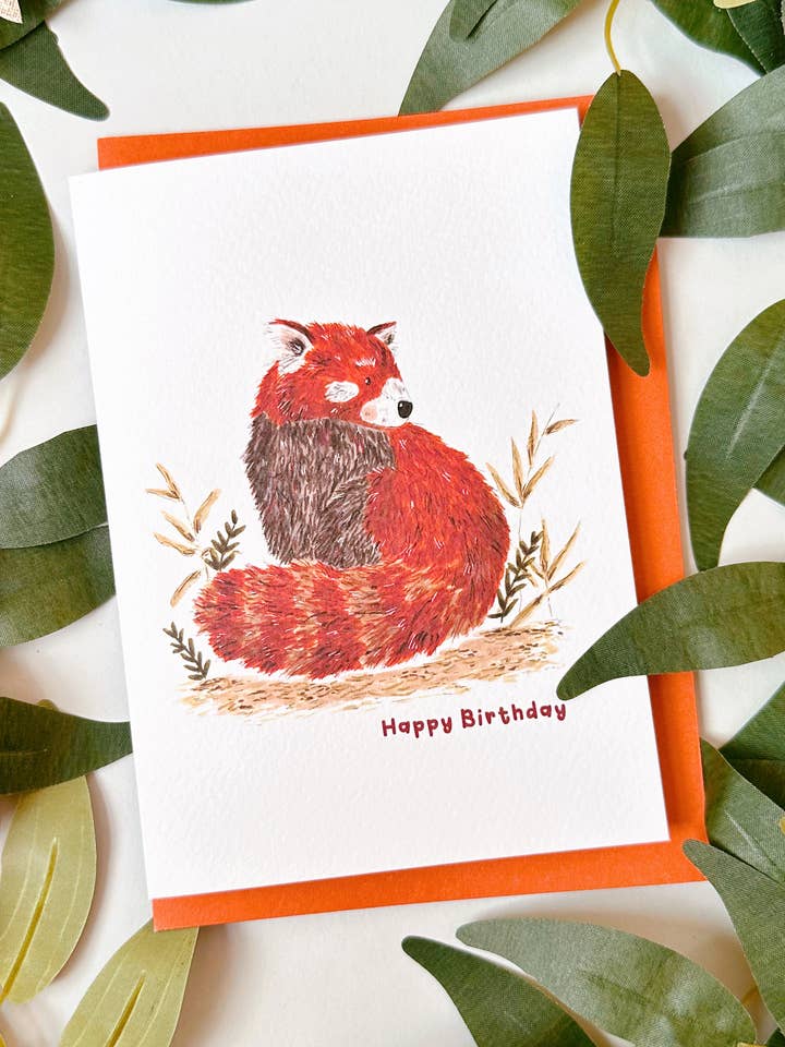 Tarjeta de cumpleaños con panda rojo para venta al por mayor de Just Smile Designs