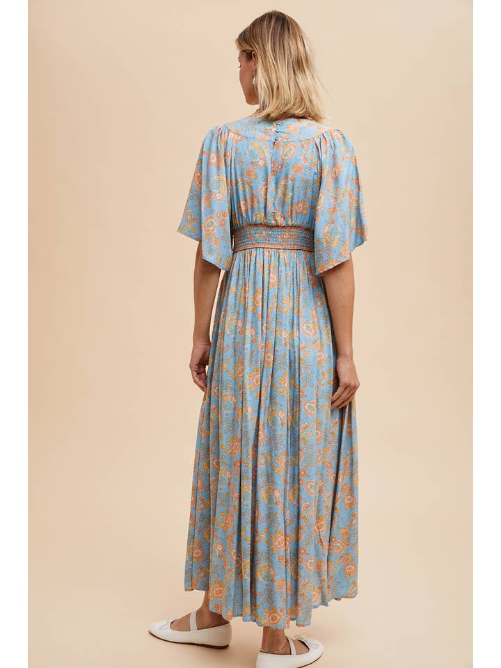In Loom - Wholesale Dress - Women's - BORDER PRINT FLUTTER SLEEVE MAXI