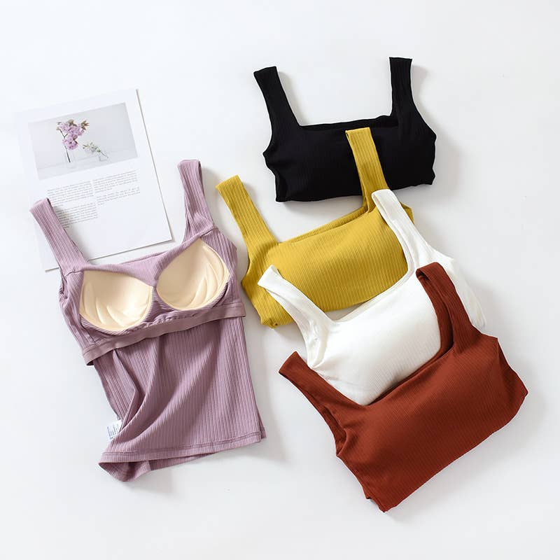 HIDDENBRAND - Wholesale Tank Top - Women's - Basic Essential cotton square neck rib tank top w self bra5