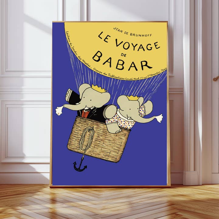 Kumo Art Prints – wholesale Konsttryck - Barn och baby – Babar Ballongäventyr Barnkammare Konstaffisch
