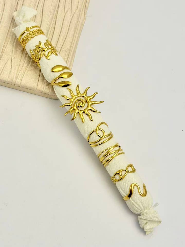 Set of 8 trendy adjustable stainless steel rings for wholesale by COSMOS